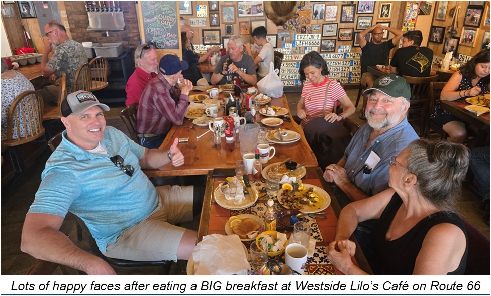 great food good weather and big turnout lots of happy faces after eating a big breakfast at westside lilo cafe on route 66
