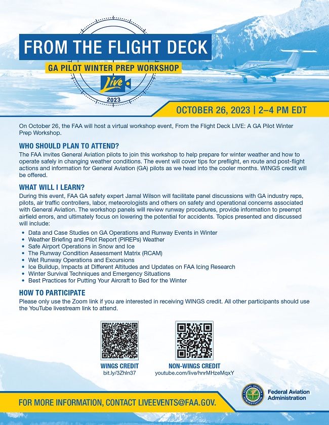 from the flight deck ga pilot winter prep workshop 2023 october